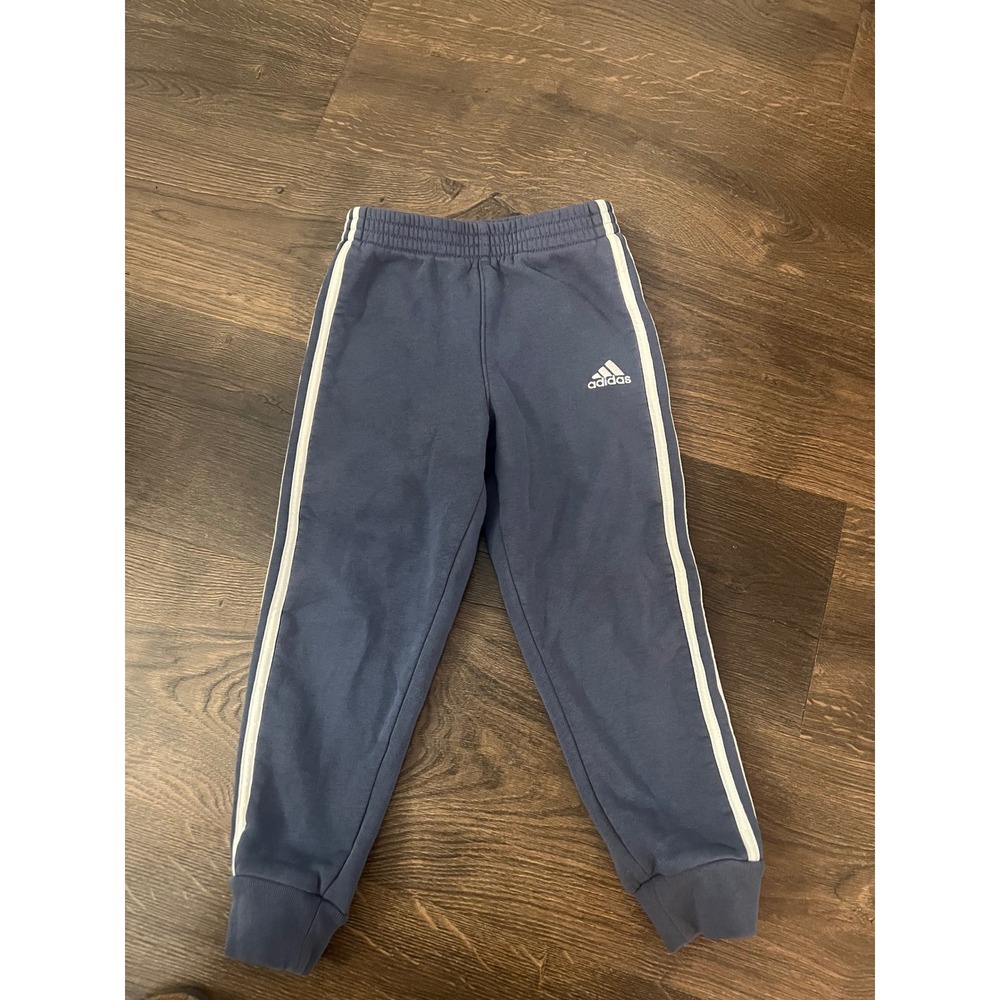 Adidas Boys Blue Fleece Joggers Size 5 Three Stripe‎ Sweatpants Regular Fit